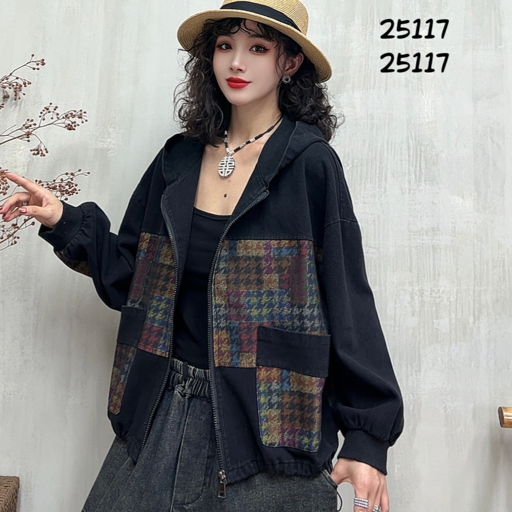 14560新款春秋时尚洋气减龄宽松连帽牛仔外套