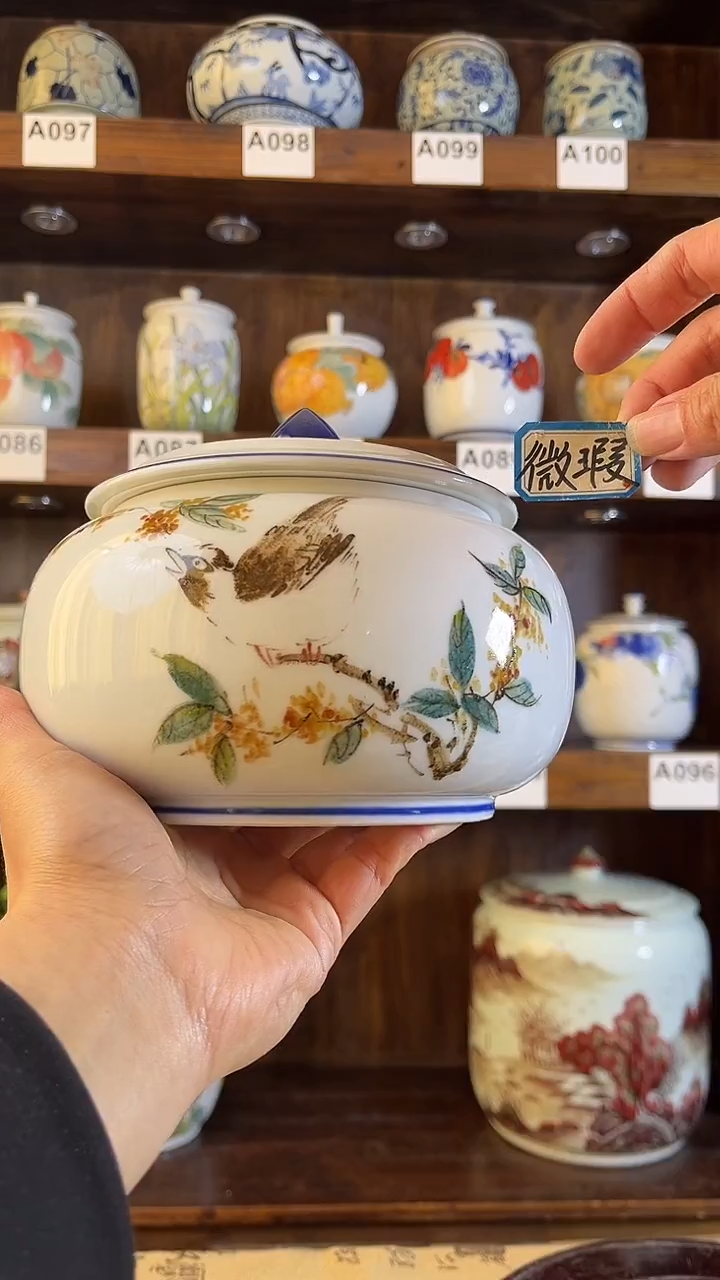 【闪购商品】纯手工手绘桂花鸟储物罐