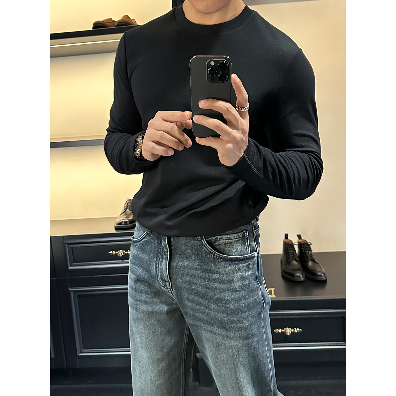 DAN LANG 380# A字分割结构裁剪羊毛圆领长袖