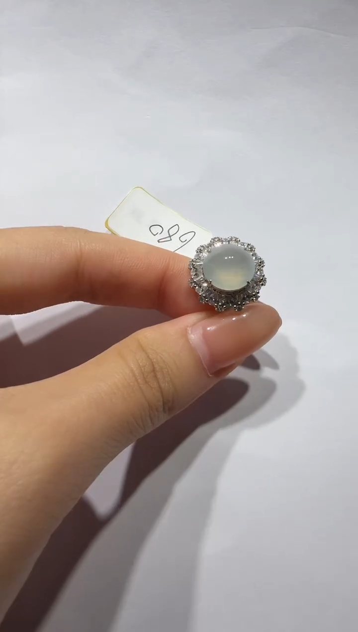 银S925镶嵌戒指翡翠通体925银镶缅甸A货翡翠戒指