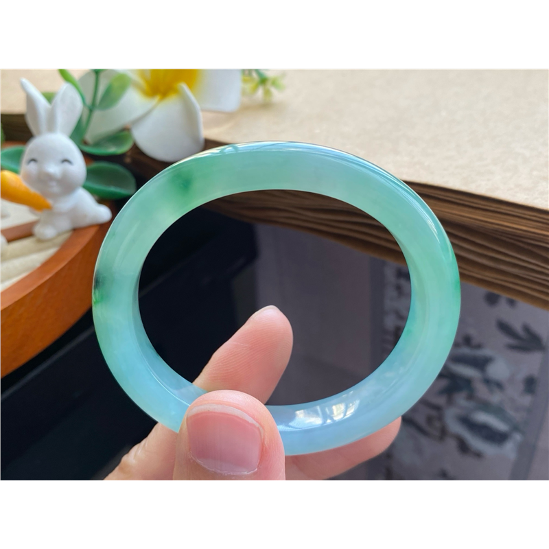 天然翡翠11.07批冰飘花贵妃镯?10341号52.4-45.4-9.天然翡翠手镯