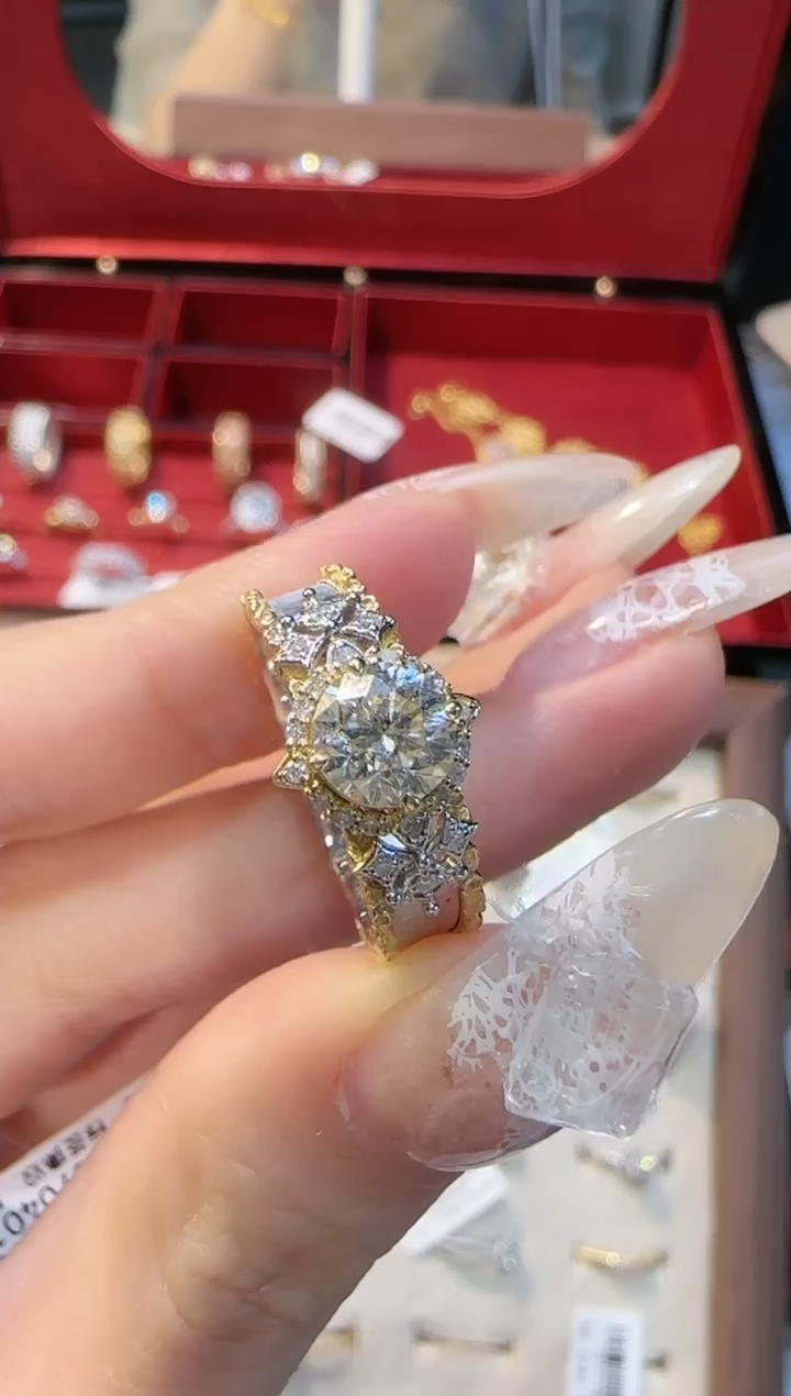 【闪购商品】钻石戒指/指环18K金镶嵌1克拉雕金钻戒12#16#