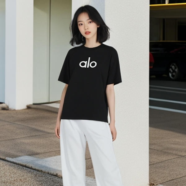 AO标设计师休闲印花T恤落肩袖圆领短袖情侣男士夏季