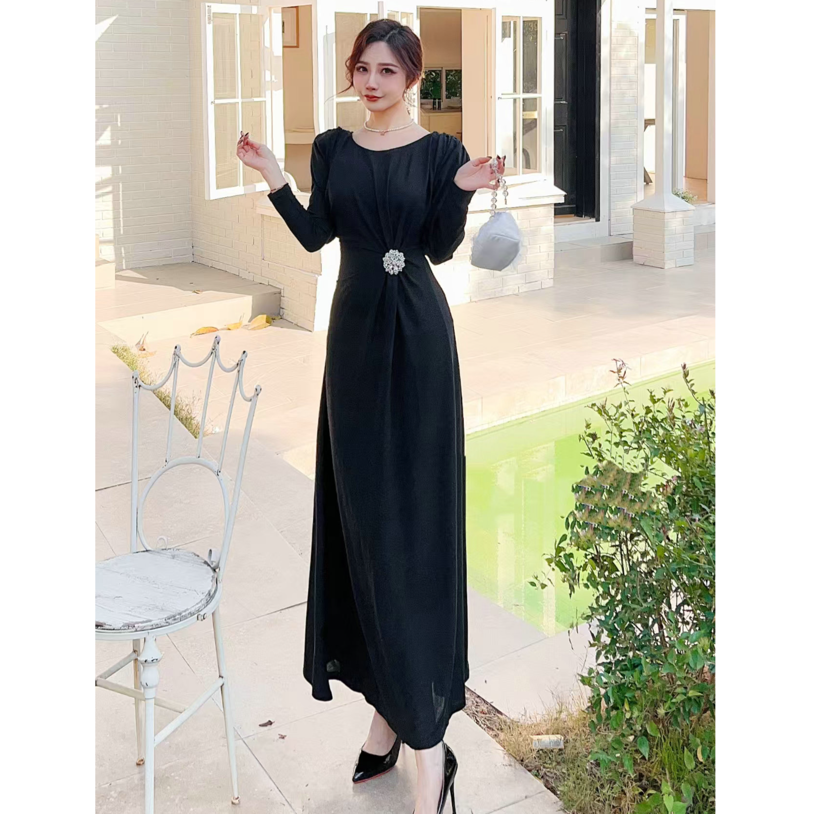 春季新款法式修身气质时尚复古赫本风女装连衣裙2506