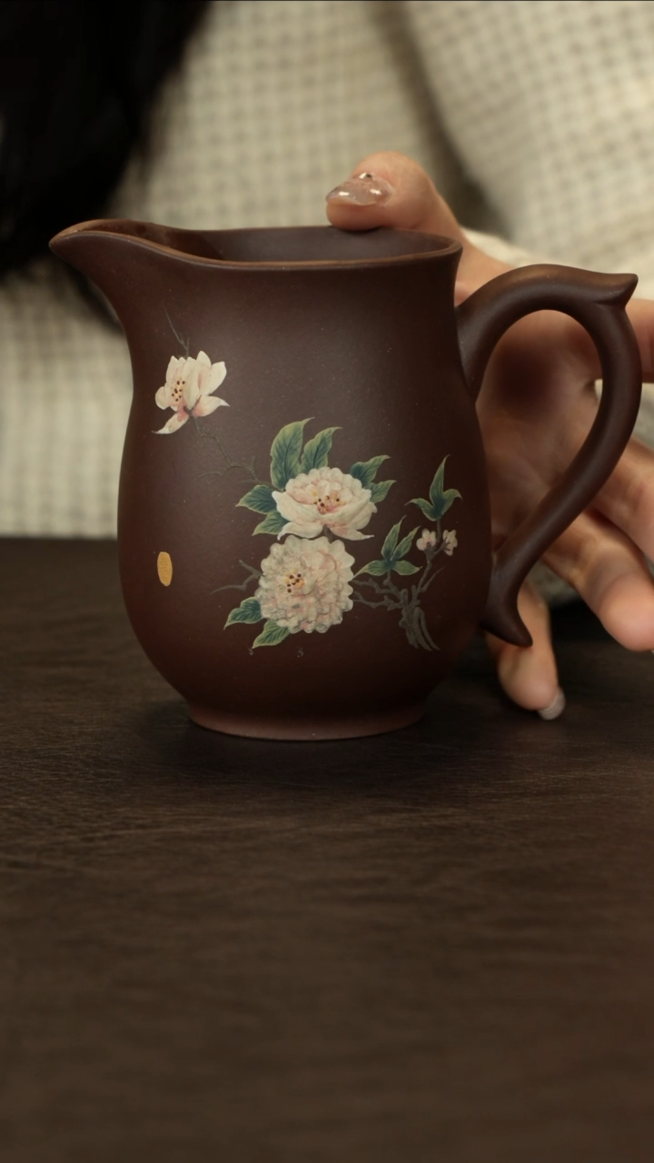 【闪购商品】紫砂茶杯直播福利马燕紫泥公道杯泥绘牡丹