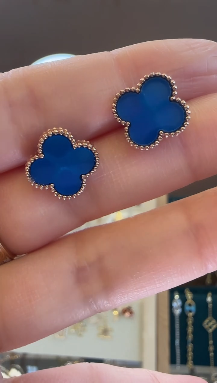 18K金镶嵌耳钉玛瑙/玉髓耳钉