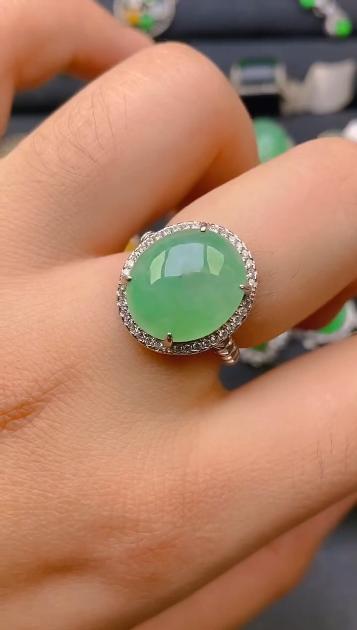 【闪购商品】翡翠戒指银S925镶嵌天然A货翡翠1