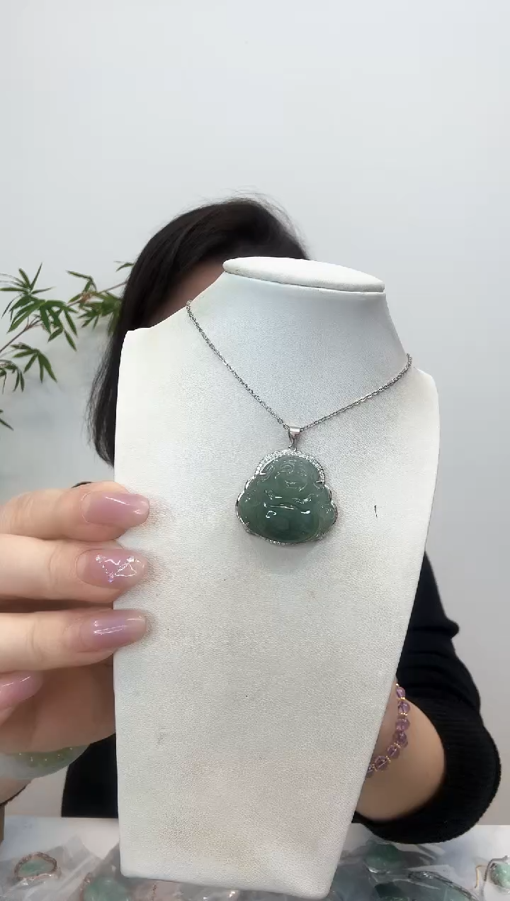 【闪购商品】翡翠吊坠(赠链)银S925镶嵌佛公