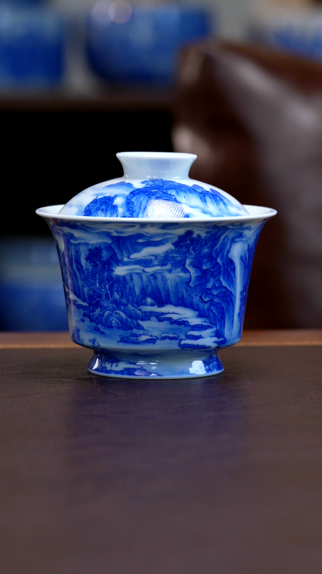 【青山秋雨】秋山烟雨图盖碗