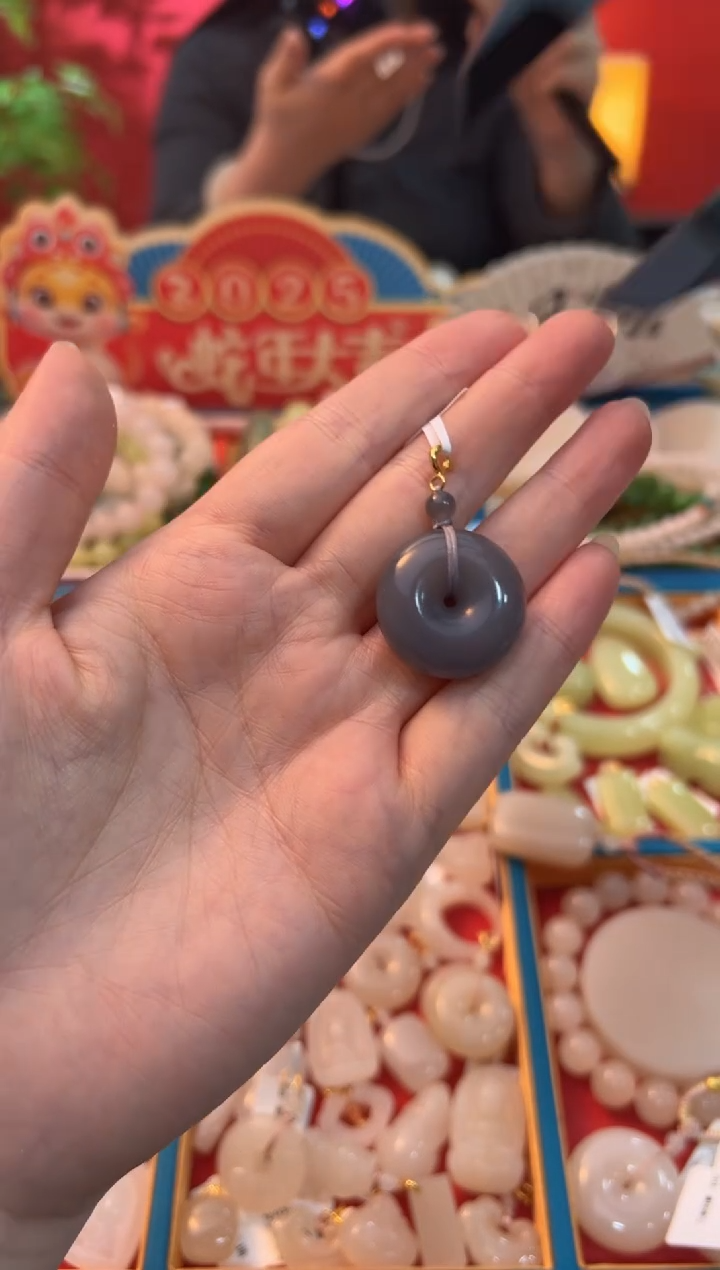 【闪购商品】和田玉吊坠未镶嵌浓烟紫平安扣25mm