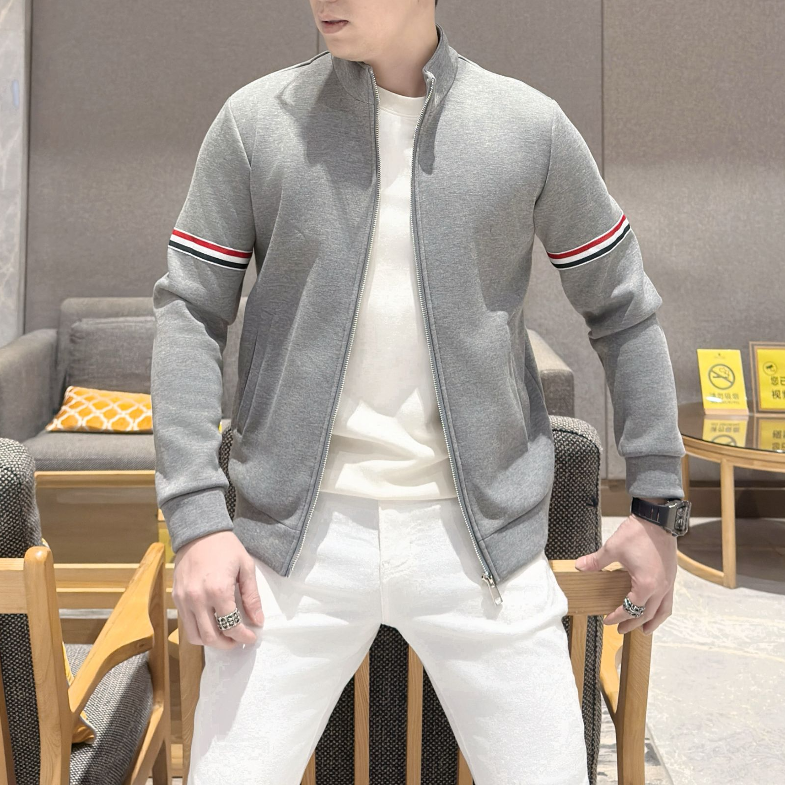 秋冬新款百搭潮流时尚男士黑色秋冬立领连帽夹克外套休闲夹克