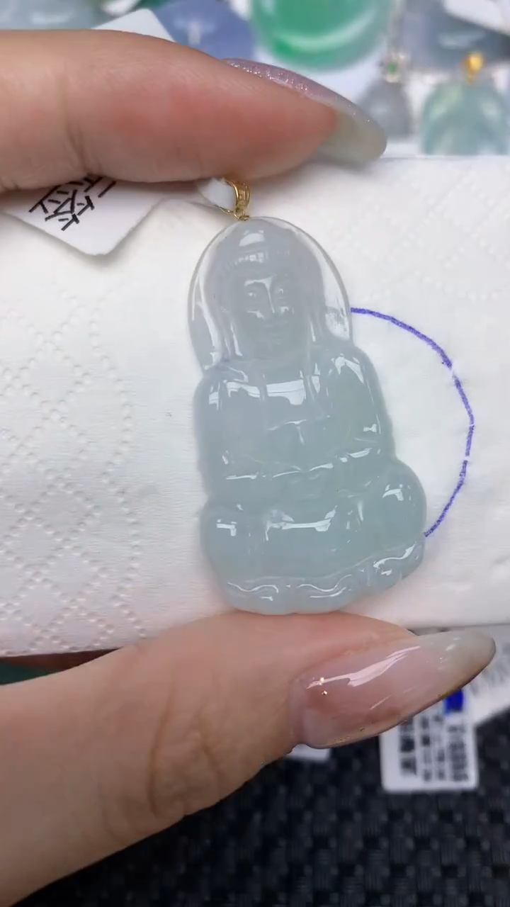 颈饰18K金镶嵌翡翠天然缅甸翡翠a货百元以上9元证书费自理