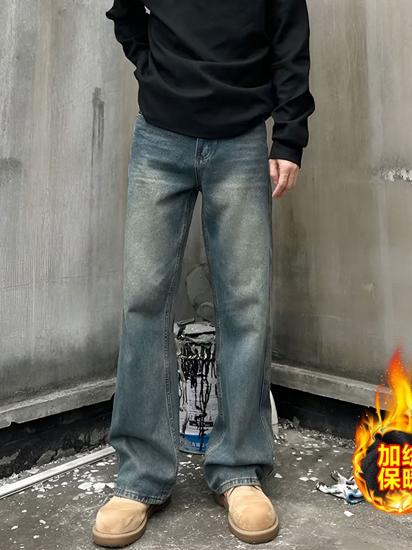 2025秋冬主推款clean fit 美式复古做旧水洗直筒牛仔裤男阔腿长裤