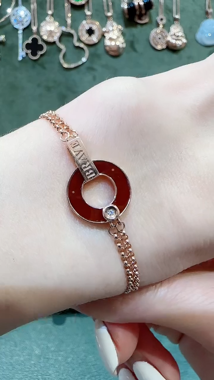 【闪购商品】玛瑙/玉髓手链18K金镶嵌18K金钻石铜钱手链