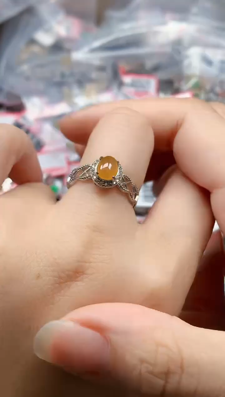 银S925镶嵌戒指翡翠天然A货缅甸翡翠