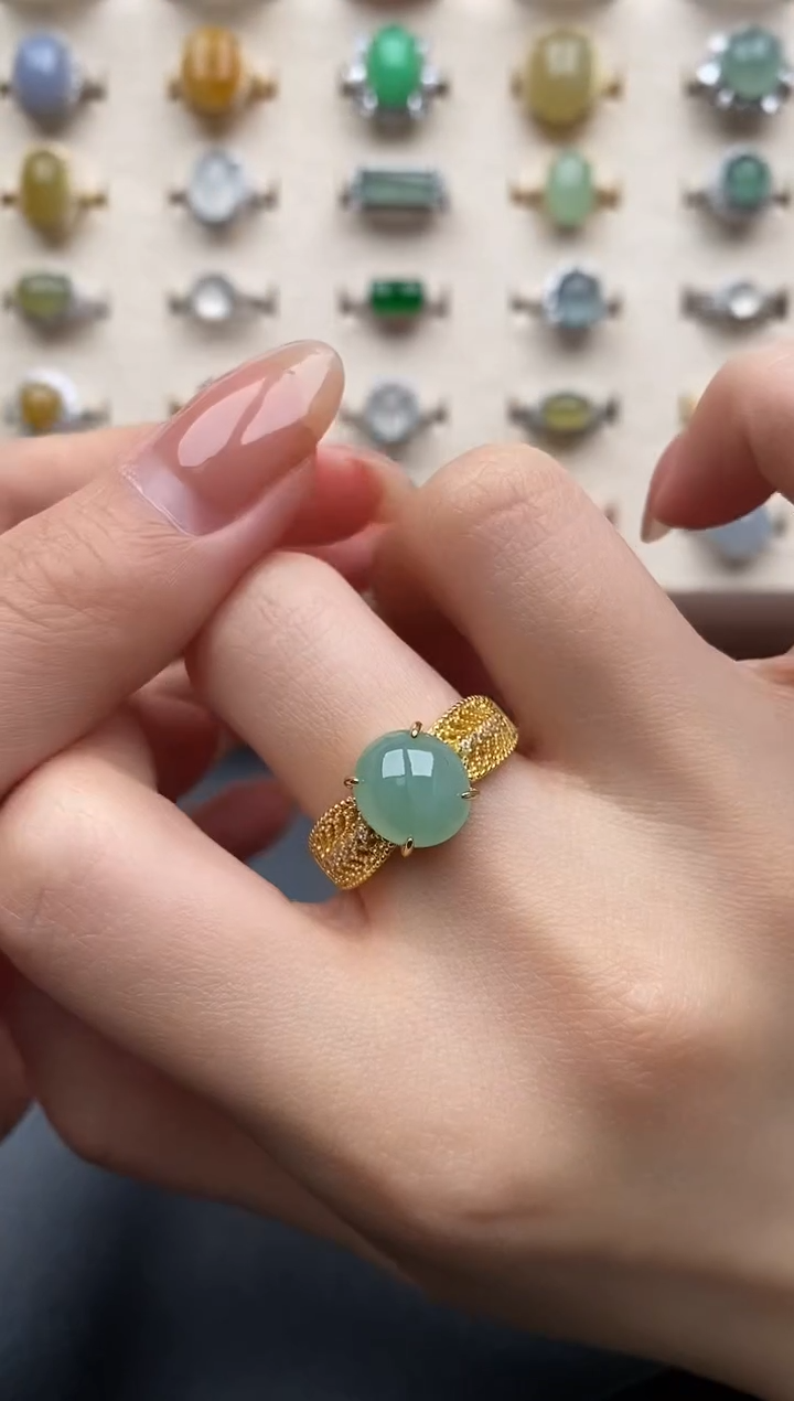 银S925镶嵌戒指翡翠一物一证一礼盒