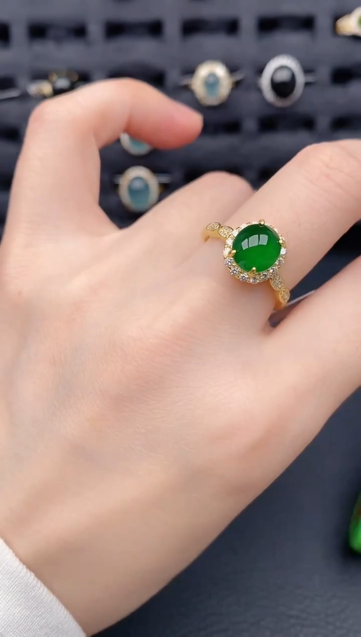 银S925镶嵌戒指翡翠天然a货翡翠225