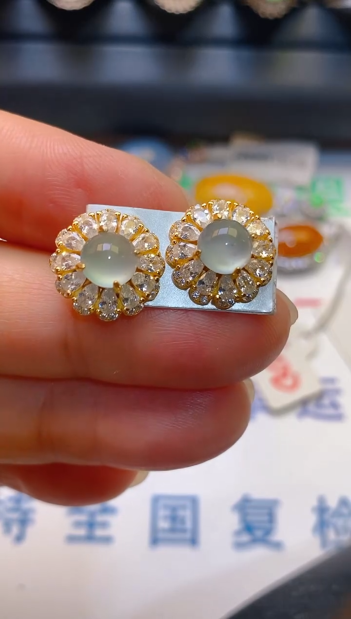 【闪购商品】翡翠耳饰银S925镶嵌天然A货翡翠1