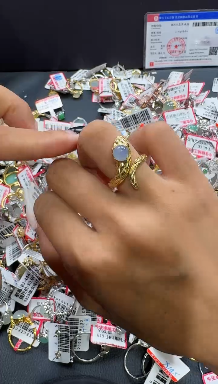 翡翠戒指银S925镶嵌戒指340