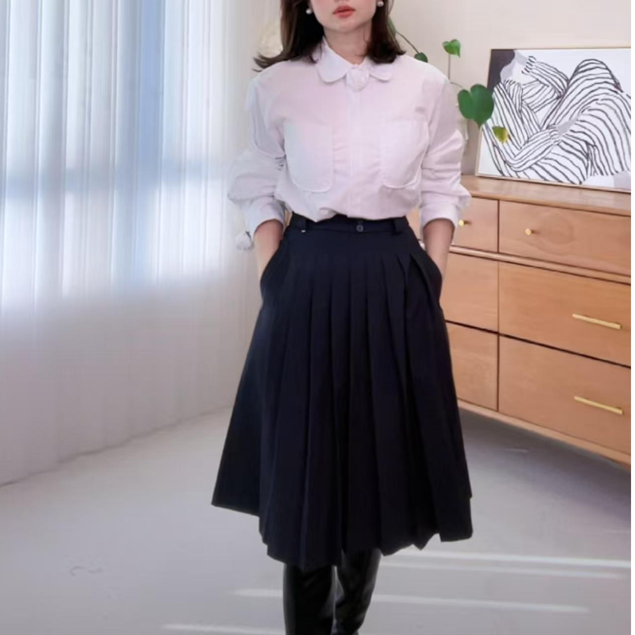 8 《一云服饰》春款上新 百褶半裙前面双扣后松紧腰