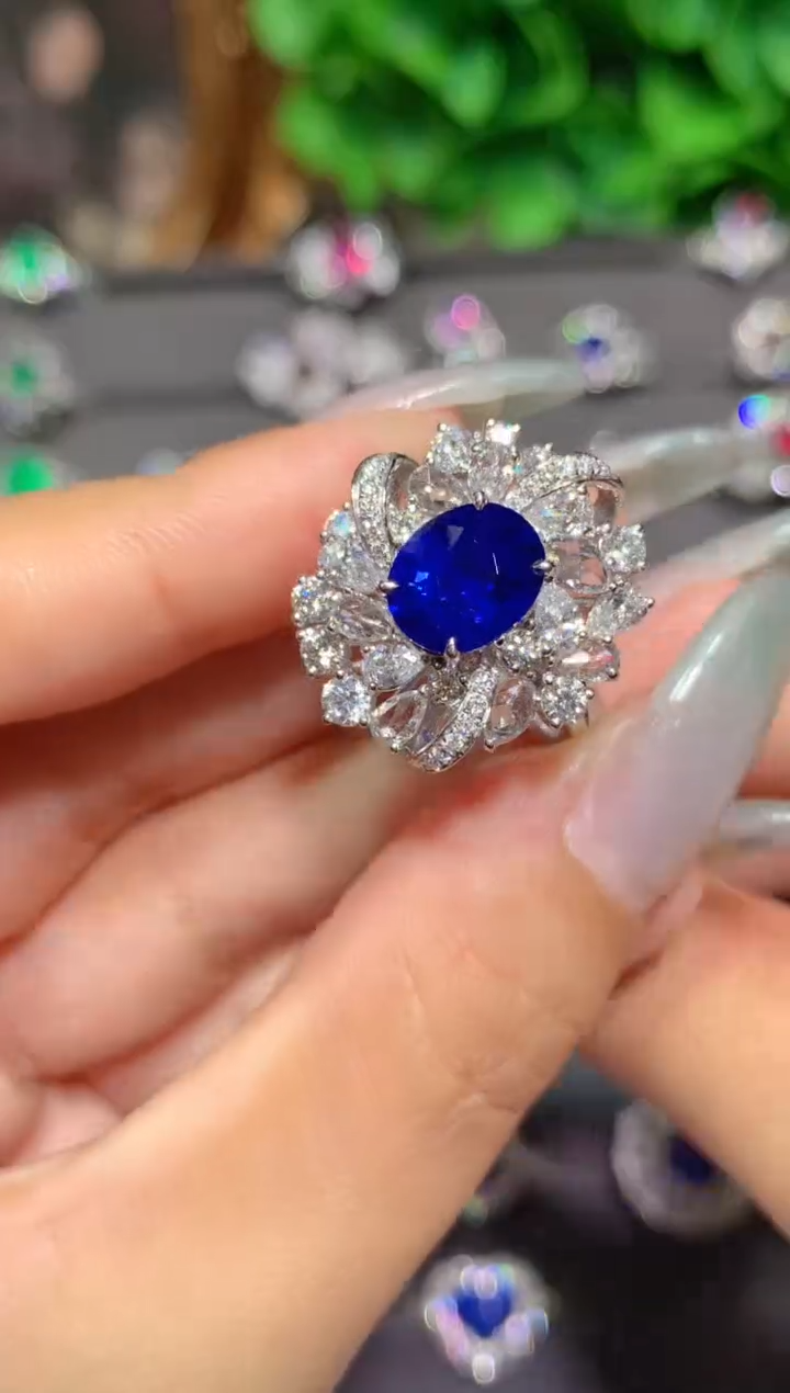 蓝宝石戒指铂Pt950镶嵌3.01ct  分单
