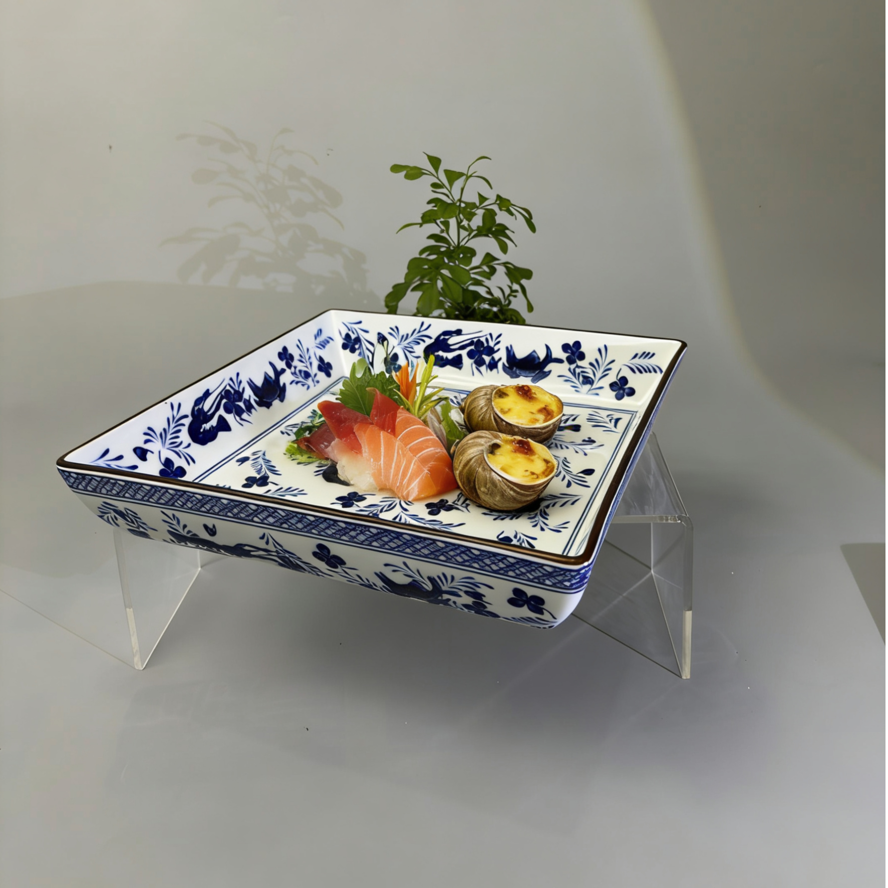 新品冷菜热菜方盘明档凉菜网红创意餐具会所酒店青花瓷正方碗陶瓷