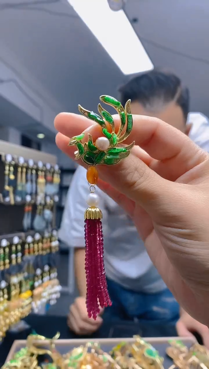 【闪购商品】翡翠耳饰合金0382翡翠胸针