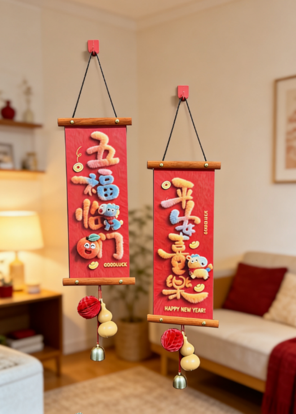 2026马年福禄对联挂件门客厅入户门5D毛绒视觉感挂饰乔迁装饰