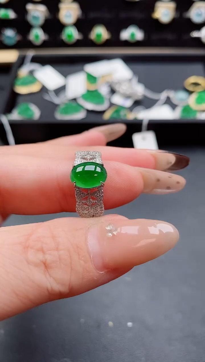 银S925镶嵌戒指翡翠1