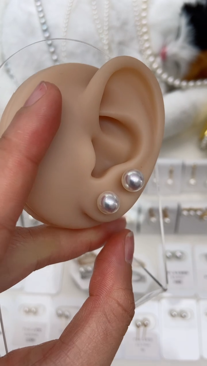 【闪购商品】海水珍珠耳钉18K金镶嵌7.5-8mm耳钉特选福利