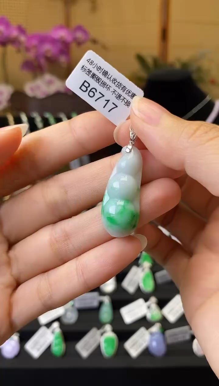 颈饰18K金镶嵌翡翠B6717 福豆 含运营费