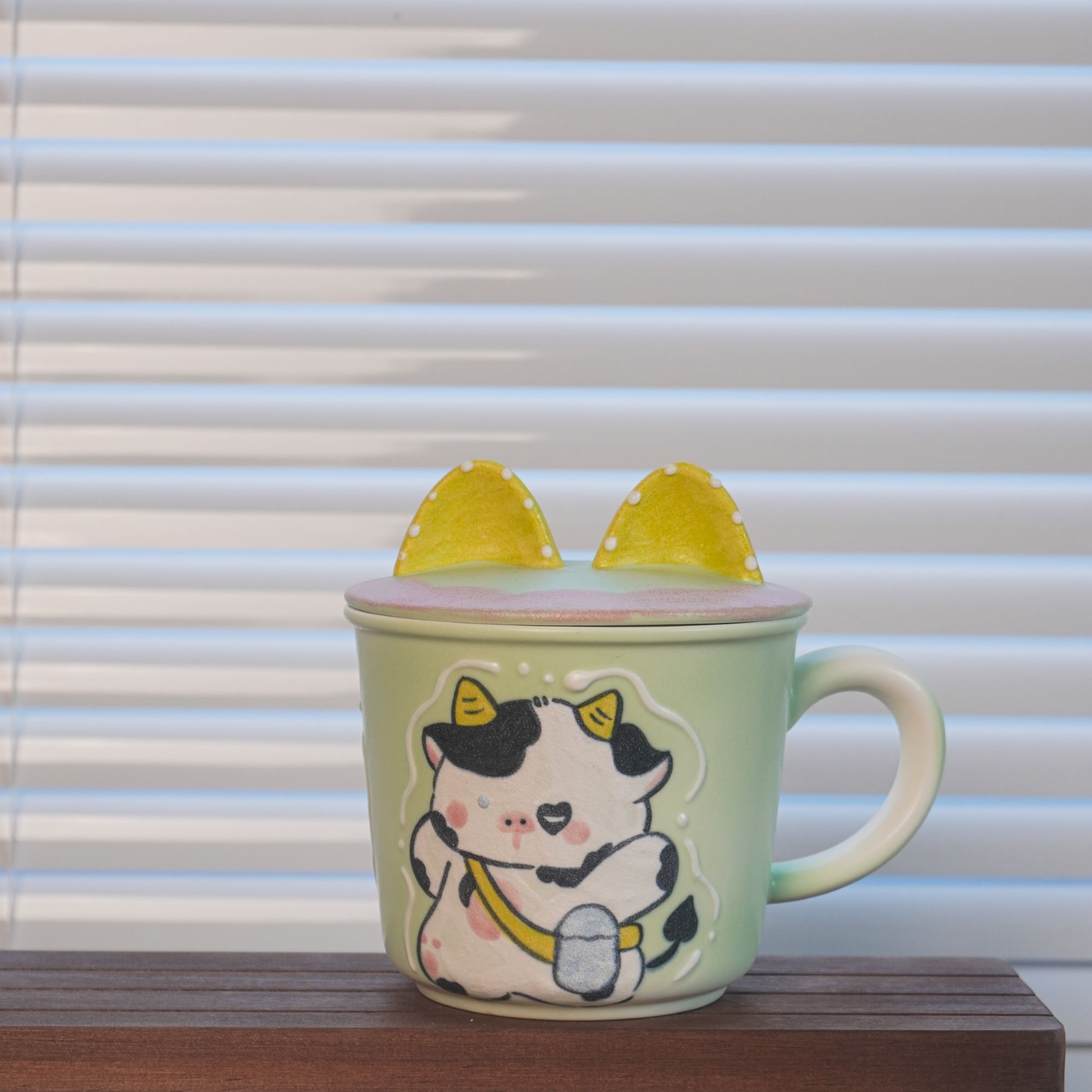 景德镇手作陶瓷｜家用岩彩创意奶牛绿盖杯