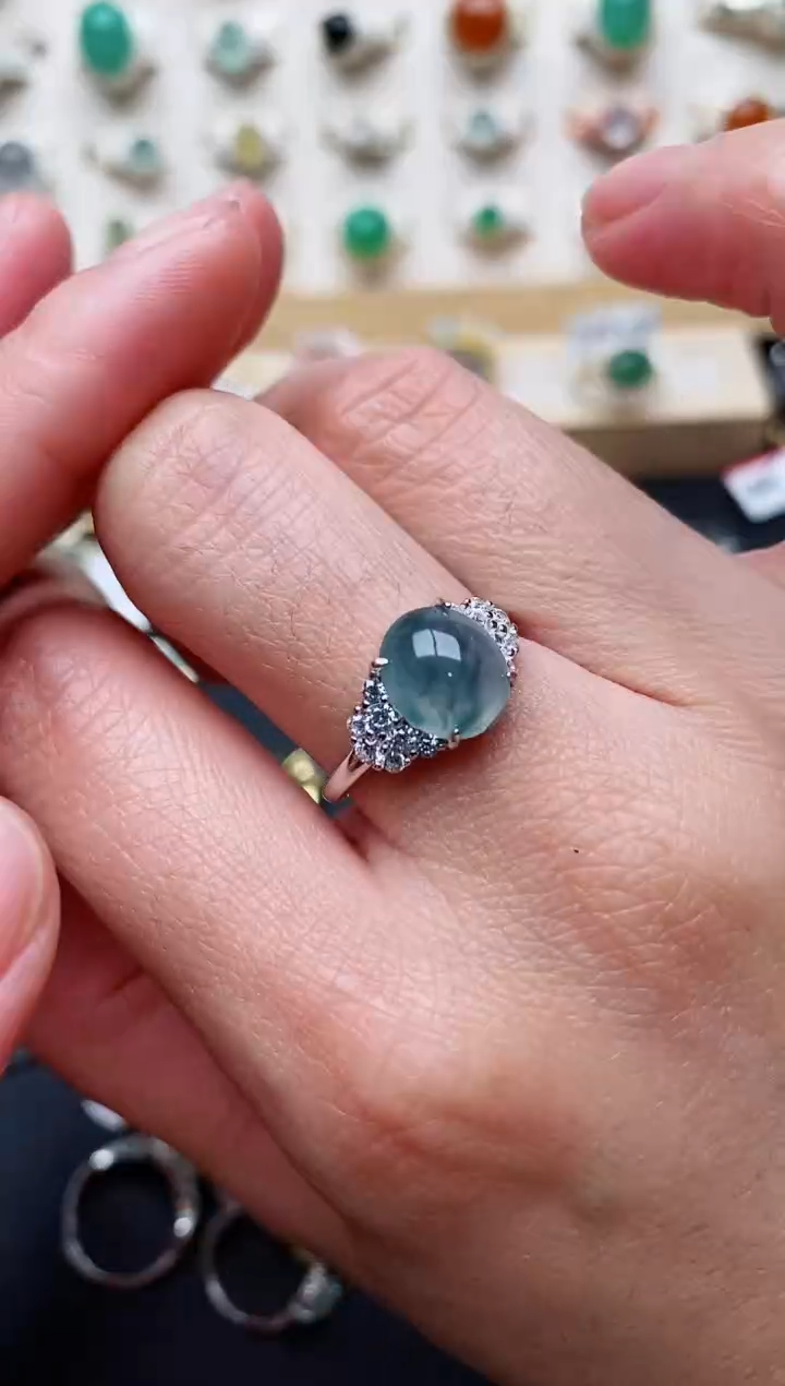 【闪购商品】翡翠戒指银S925镶嵌天然翡翠 444  5+