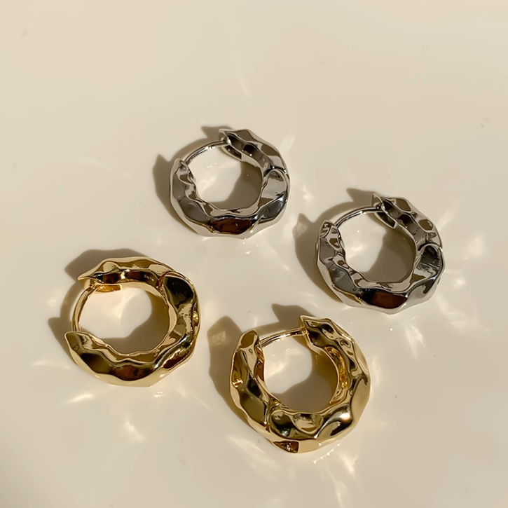 金美达 合金耳饰 不规则金属INS冷淡风耳环耳小巧法式高级感耳圈