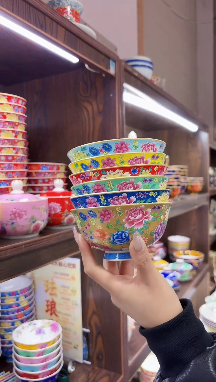珐琅 4.5英寸饭碗6个景德镇餐具 