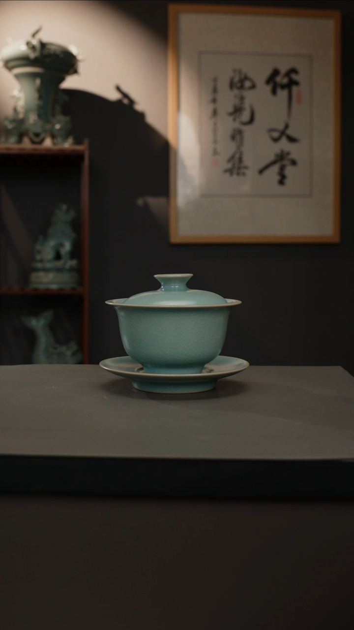 【闪购商品】杯仿古釉原矿 元宝三才盖碗