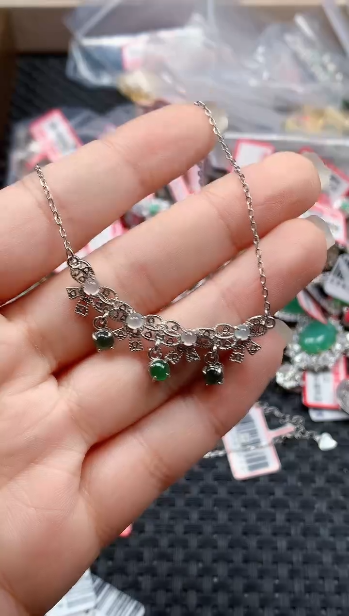 银S925镶嵌戒指翡翠天然A货缅甸翡翠