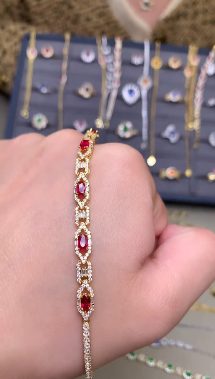 银S925镶嵌手链红宝石手链