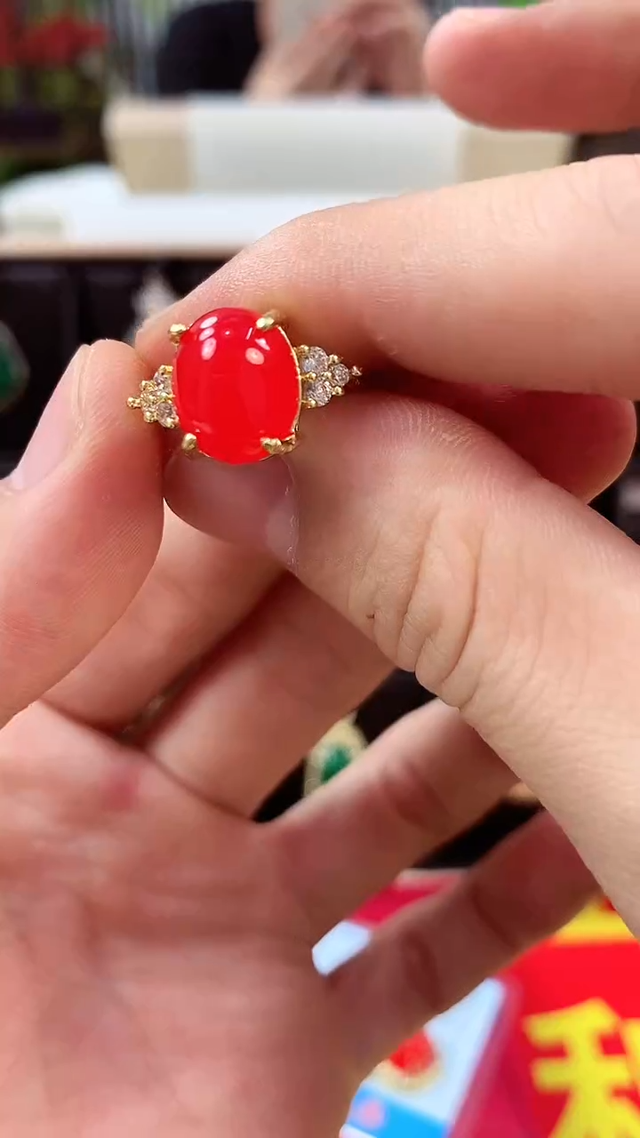 【闪购商品】玛瑙/玉髓戒指未镶嵌鸽血红戒指