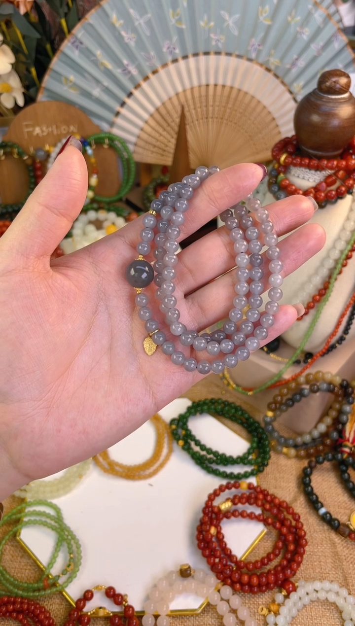 【闪购商品】和田玉三圈18K金镶嵌烟紫