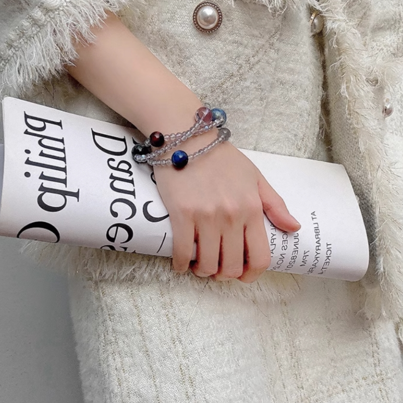 行星天然灰月光石蓝晶石虎眼石多宝手链女水晶手串多样性发一