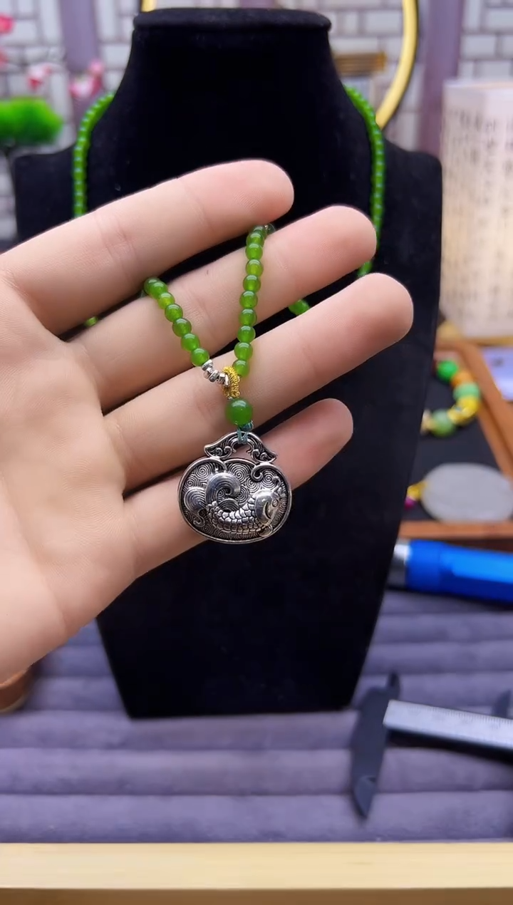 和田玉银S925镶嵌颈饰X774