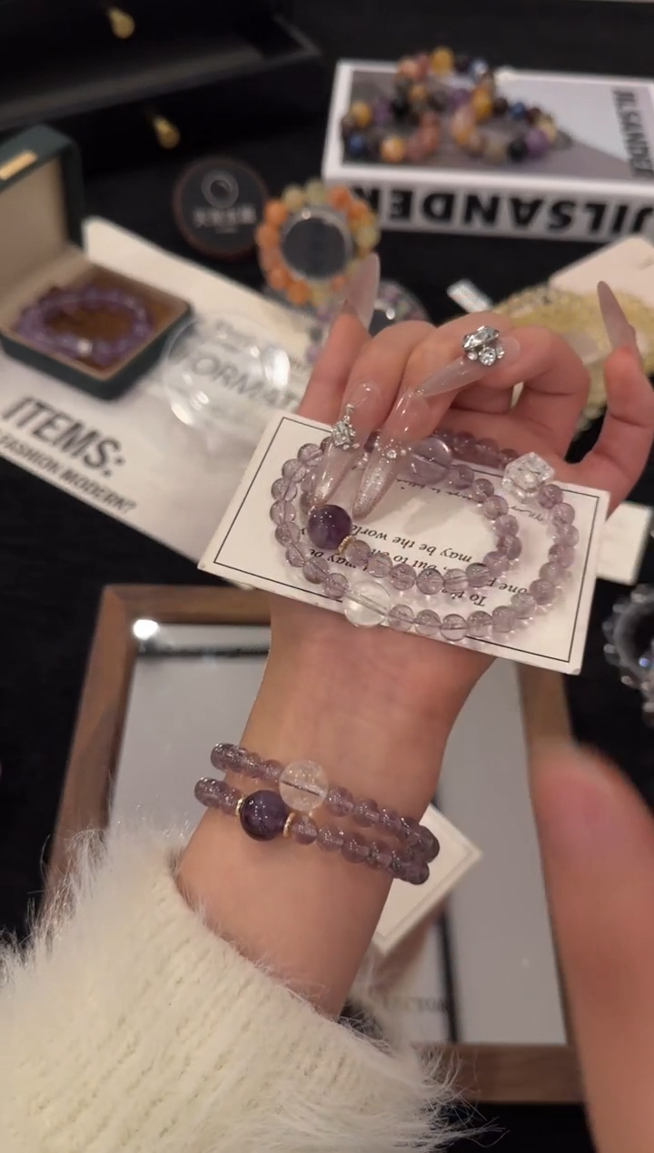 未镶嵌手链水晶紫水晶双圈x3614