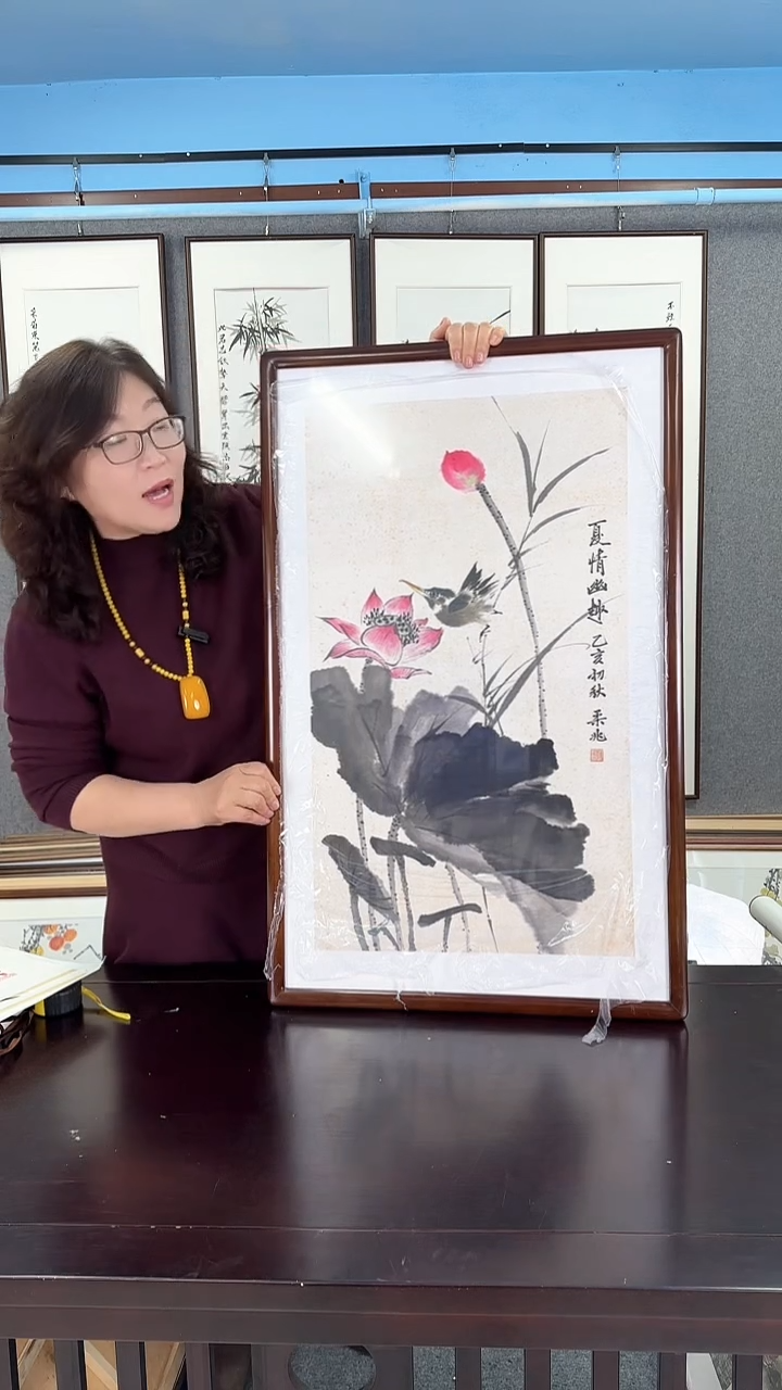 【闪购商品】国画实木装裱  荷花 59*93