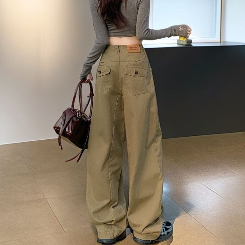 Yeuco美式复古阔腿裤女秋季高腰弯刀高街显瘦宽松休闲工装拖地裤
