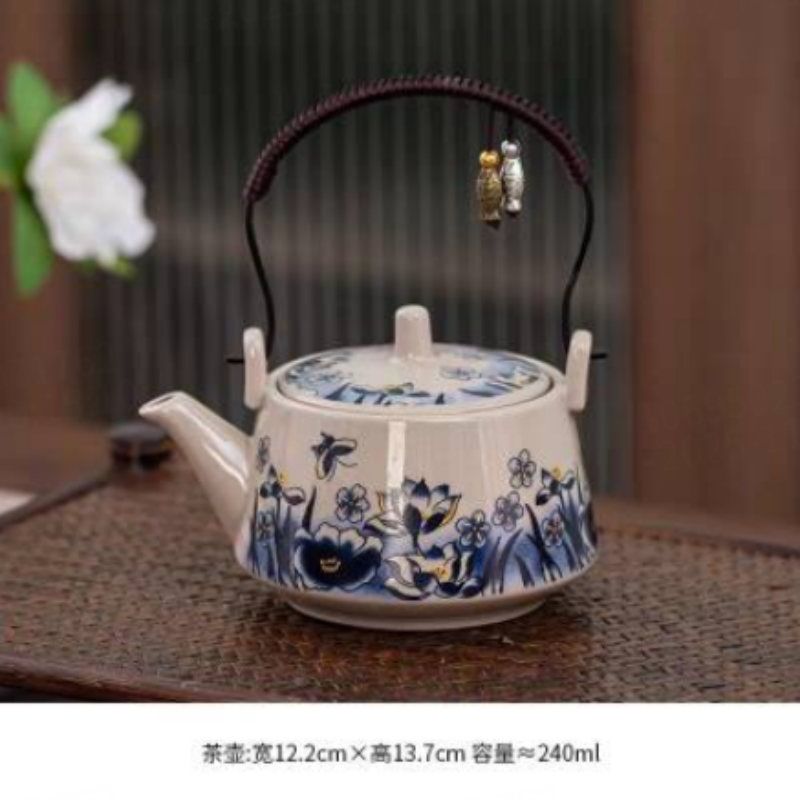 【闪购商品】麦芽灰蝶恋花双鱼提梁壶