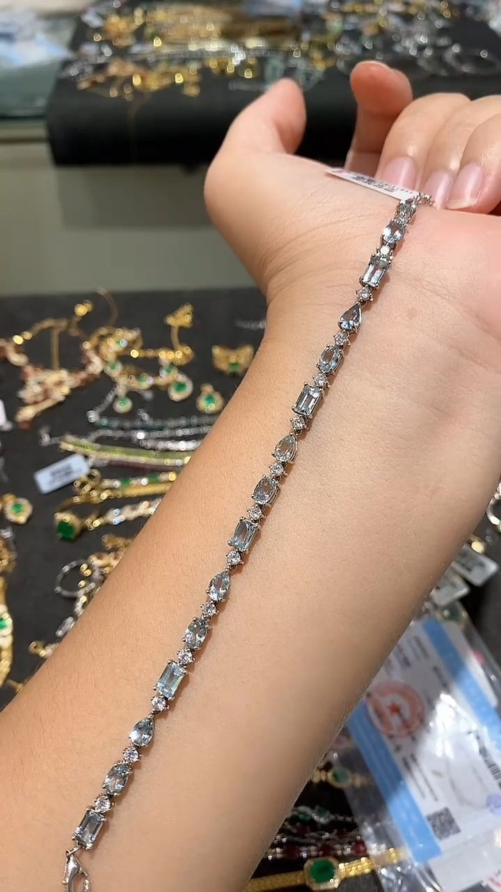 海蓝宝石手链银S925镶嵌手链