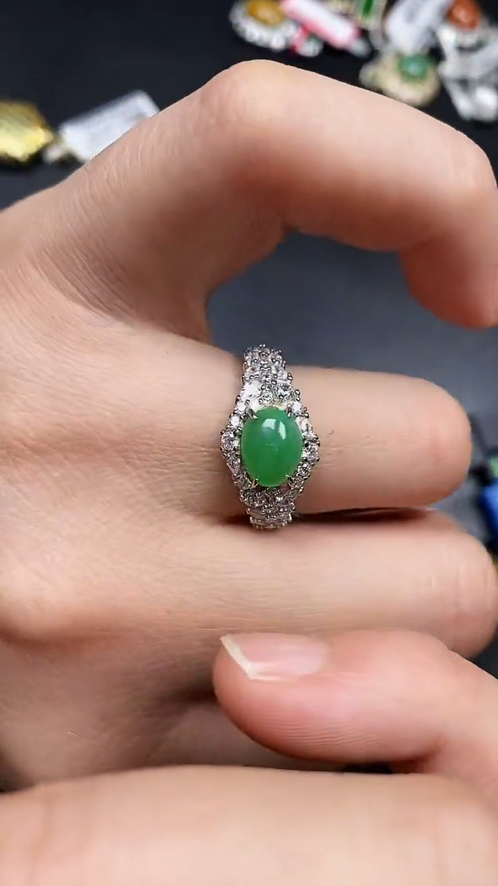 银S925镶嵌戒指翡翠3500