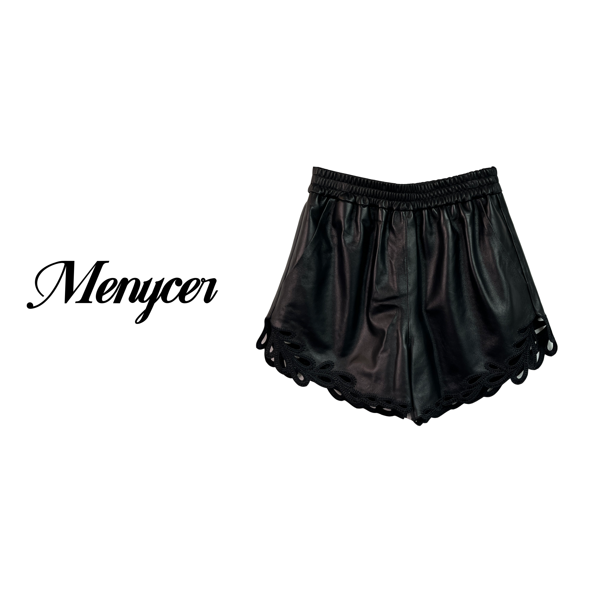 XM250330-时尚气质微弹设计师秋季松紧腰皮皮短裤