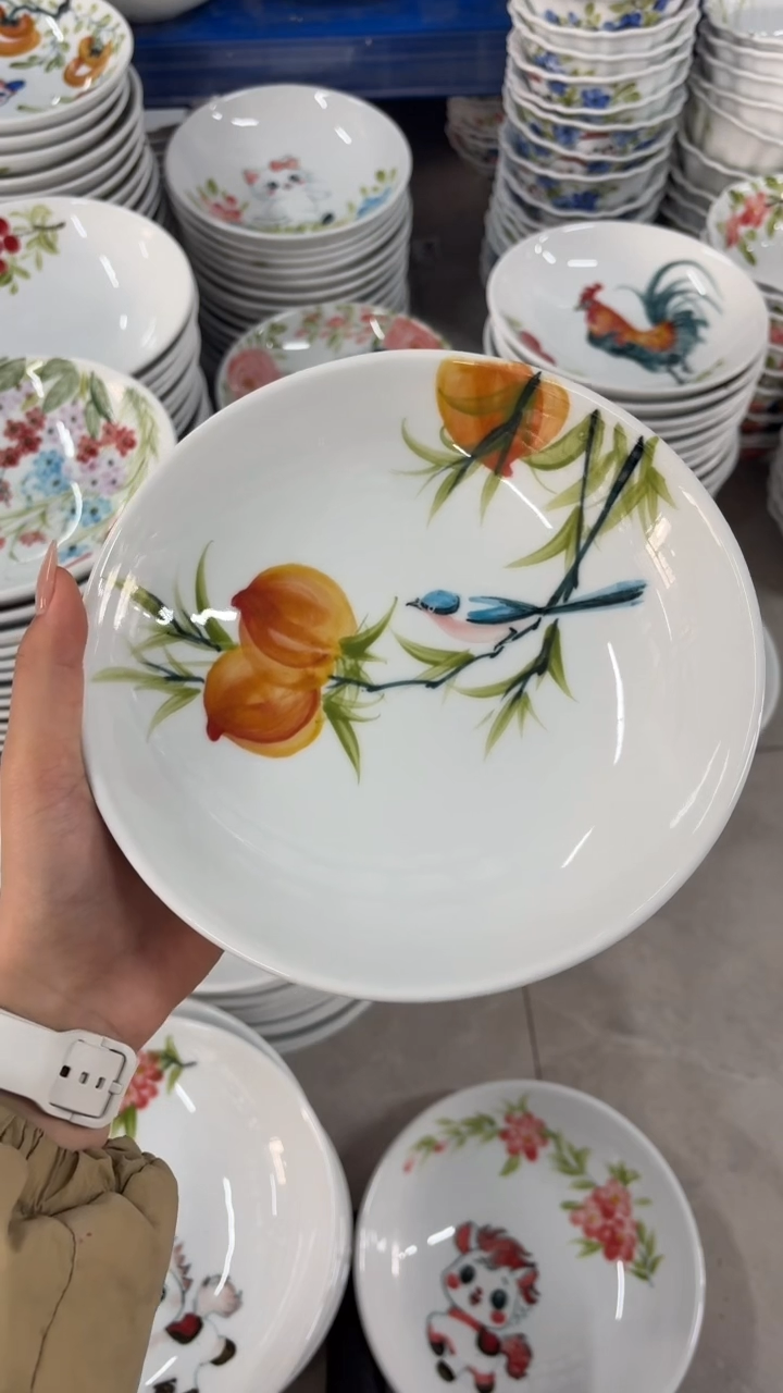 瓷片景德镇高温陶瓷食品级手绘釉中彩-圆深盘